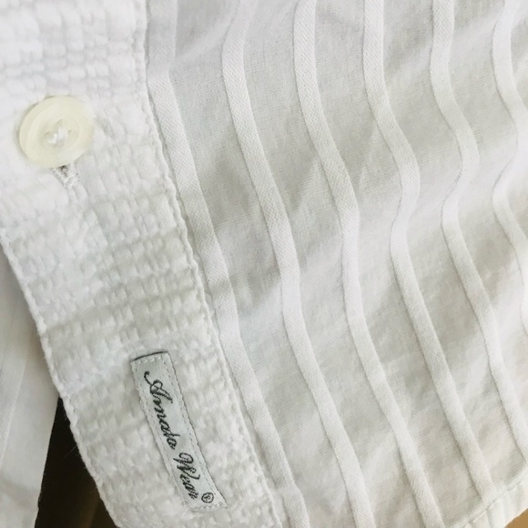 AMATO WEAR Textured White BUTTON-DOWN Short Sleeve SHIRT Size Large - Picture 10 of 12